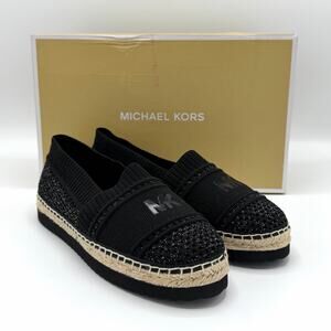 NEW Michael Kors Raya Espadrille Flats Black Metallic Knit Slip-On Shoes Sz 5.5